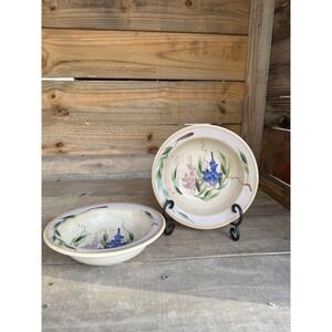 Vintage Beautiful Emerson Creek Pottery Handmade Painted Flowers Set Of 2 Bowls